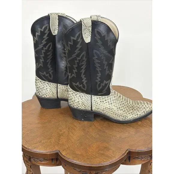 Texas Black Snakeskin Western Women's Boot Size 6.5 Two Tone Ladies Boots - Picture 8 of 8
